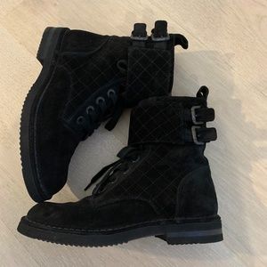 Chanel Suede Calfskin Quilted Combat Boots